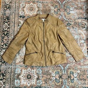 Christopher & Banks Tan Faux Leather Jacket (Medium)
